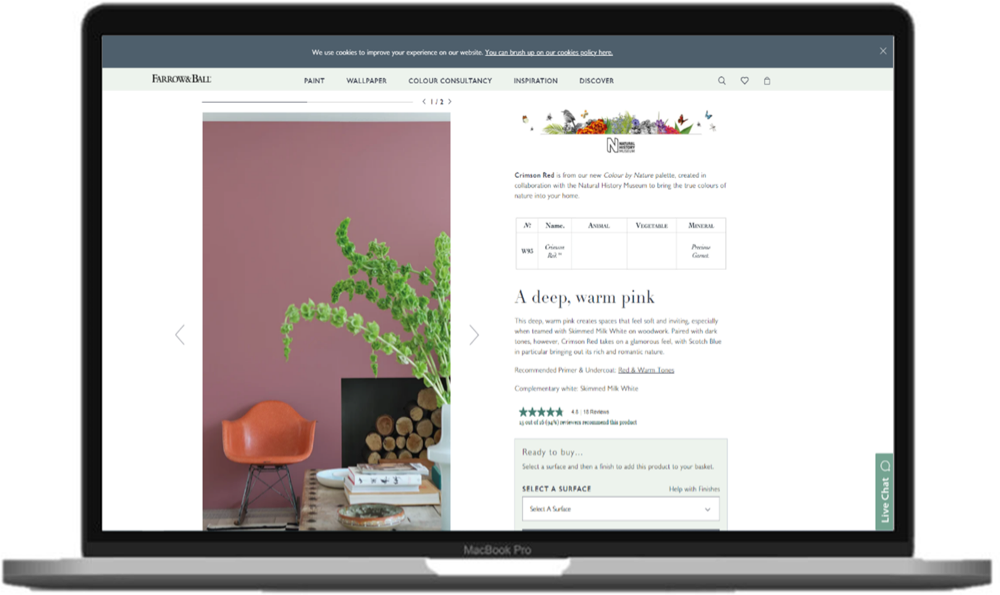 Farrow and Ball website on laptop