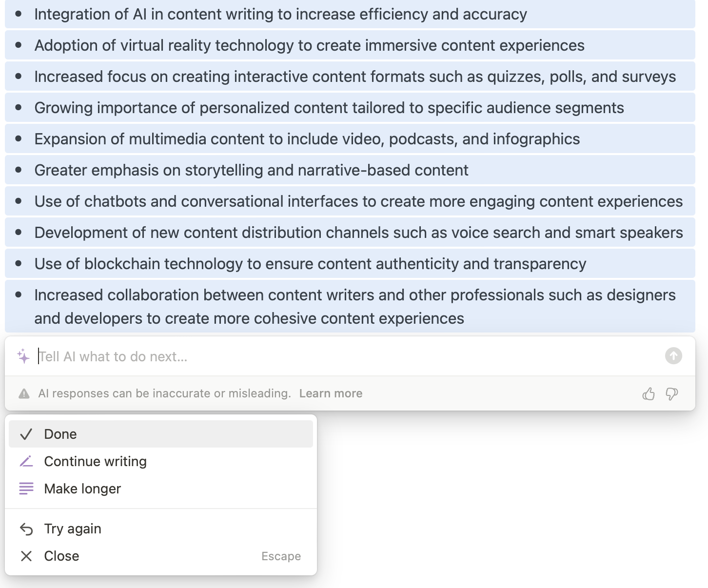 Image showing output for sample ideas around a topic