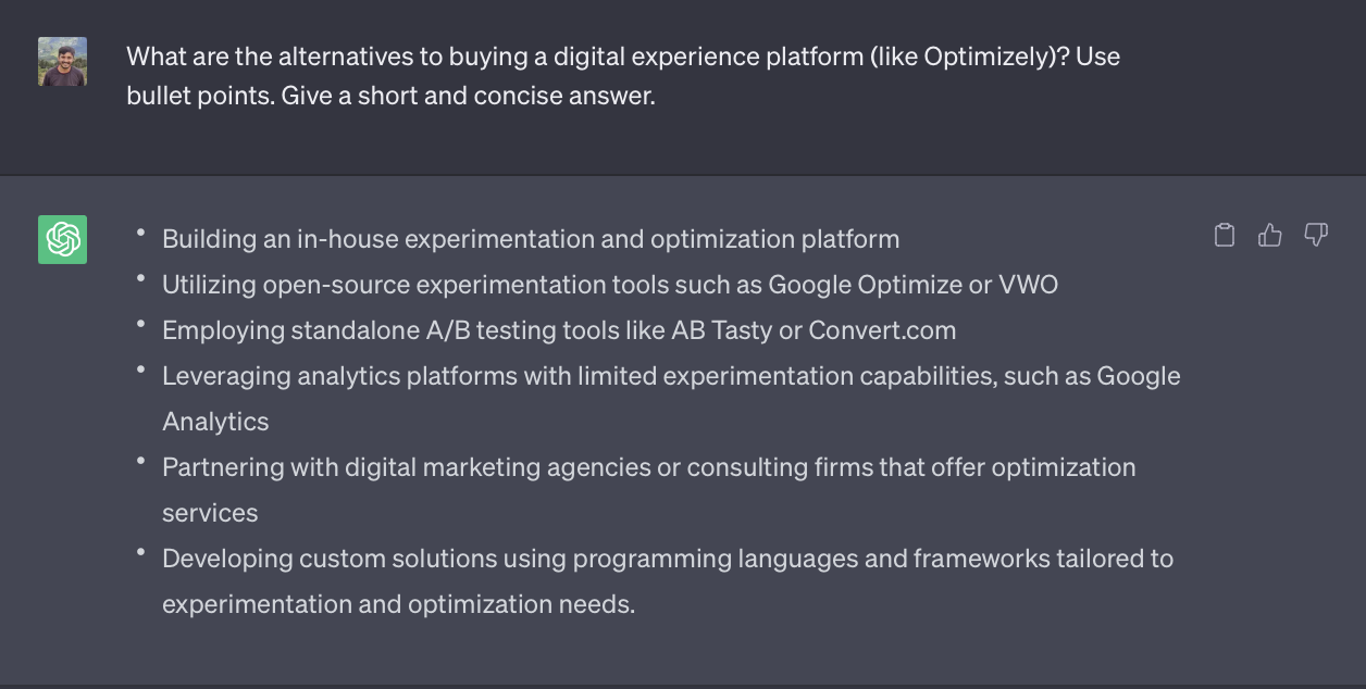 AI-generated alternatives of a SaaS product